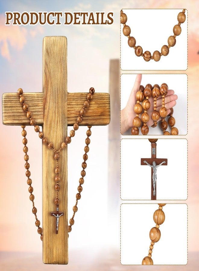 Quelay 42 Inches Catholic Holy Big Mix Beads Sanctified Rosary Handmade Natural Wood Chain Jesus Cross Large Wall Christian Rosary for Advent Prayer and Christmas Devotions - Image 3